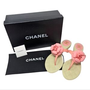 Chanel Pink Camellia Flower Jelly Quilted Thong Flip Flop Sandals Size EU 41